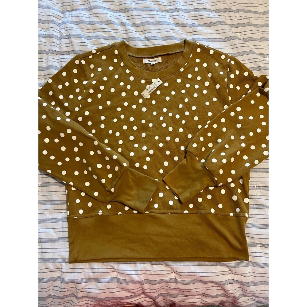 Madewell NWT! Banded Crewneck Polkadot Sweatshirt in Deep Mustard / Green Size M - Picture 11 of 12